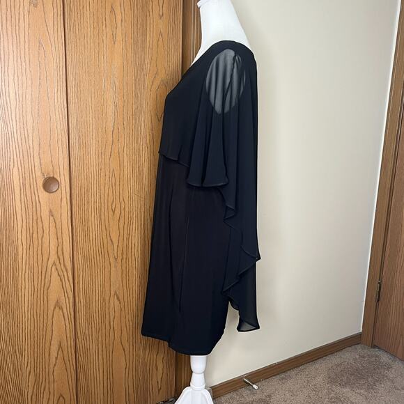 Glamour Black Capelet Dress Sheer Overlay Holiday Wedding Cocktail Evening Goth - Picture 5 of 10